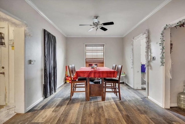 24 Wagner St, Call Listing Agent, NY 13339 - dining area with ceiling fan, wood finished floors, crown molding, and baseboards