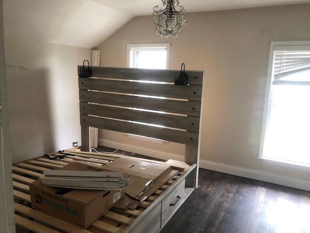 24 Wagner St, Call Listing Agent, NY 13339 - bedroom with wood finished floors, a chandelier, and vaulted ceiling