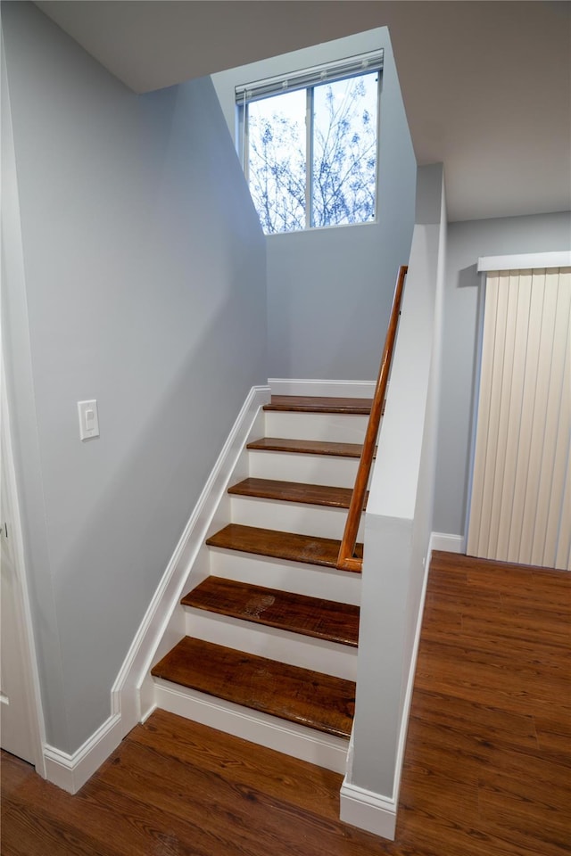 staircase featuring hardwood / wood-style flooring