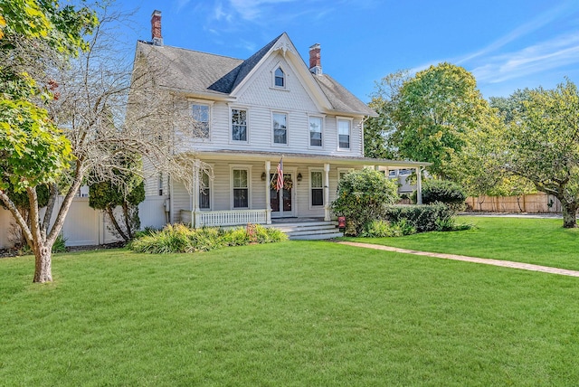 view of front facade featuring a porch and a front lawn