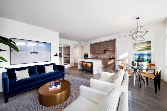 living room with dark wood-type flooring