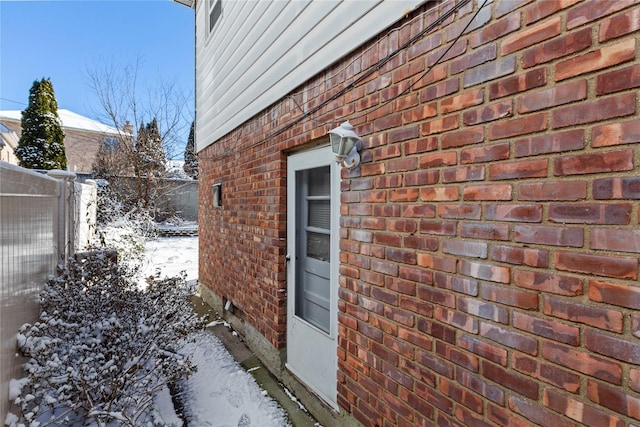 view of snow covered exterior