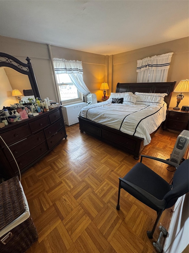 bedroom with parquet floors