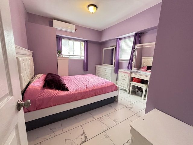 45 Lynbrook Ave, Lynbrook, NY 11563 - bedroom with a wall mounted air conditioner and light marble finish flooring