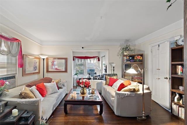 living room featuring dark hardwood / wood-style floors