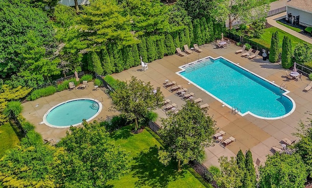 view of swimming pool featuring a patio area