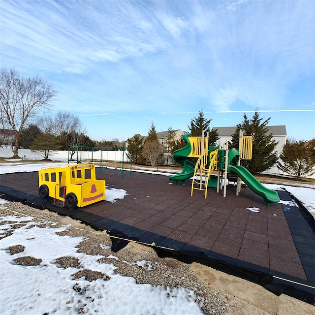 view of snow covered playground