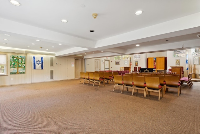 dining room featuring carpet flooring