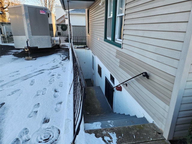 view of snow covered property