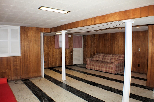 basement with wood walls