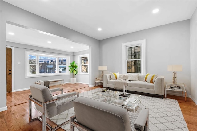 living room with light wood-type flooring