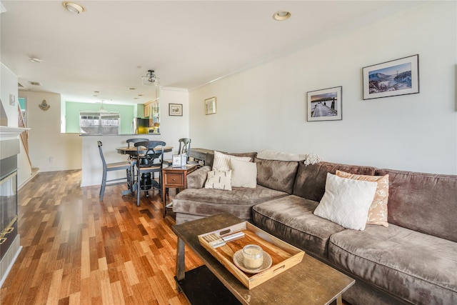 living room with hardwood / wood-style flooring