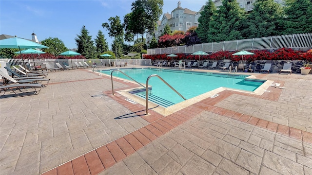 view of pool featuring a patio area