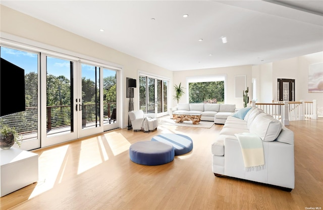 living room with light hardwood / wood-style flooring