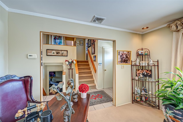 interior space featuring crown molding