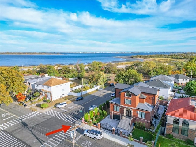 aerial view featuring a water view