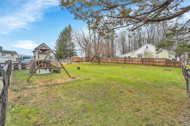 view of yard with a playground