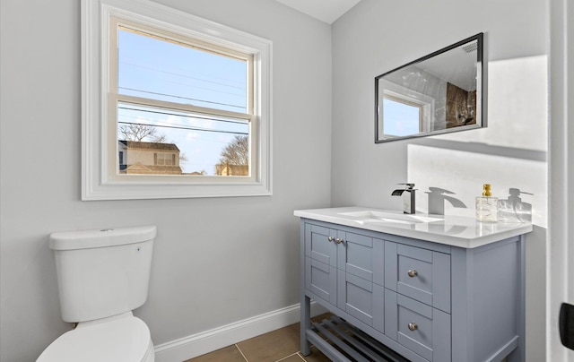 bathroom with tile patterned flooring, vanity, and toilet