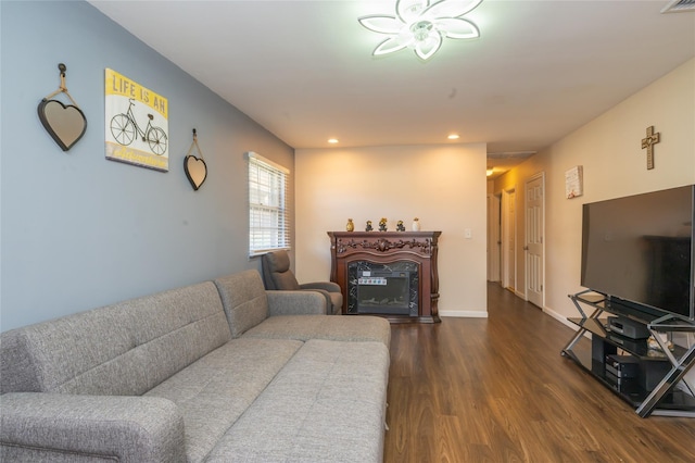 living room featuring dark hardwood / wood-style flooring