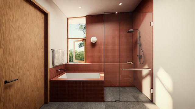 bathroom with shower with separate bathtub