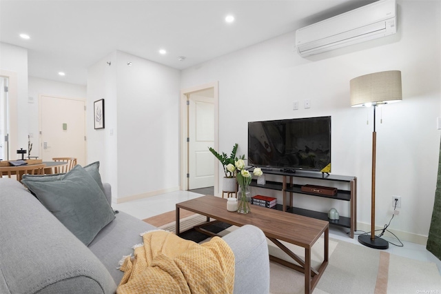 living room with a wall mounted air conditioner