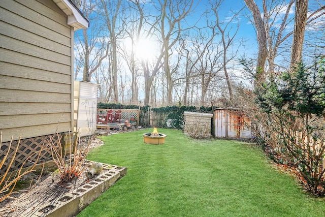 view of yard featuring a storage unit