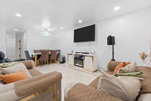 living room with light tile patterned floors