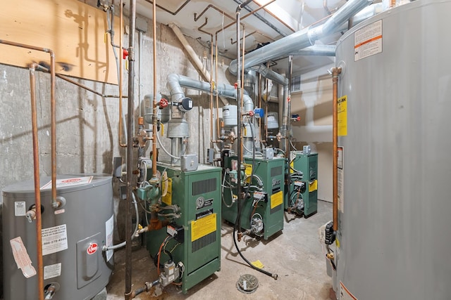 utility room with electric water heater and gas water heater