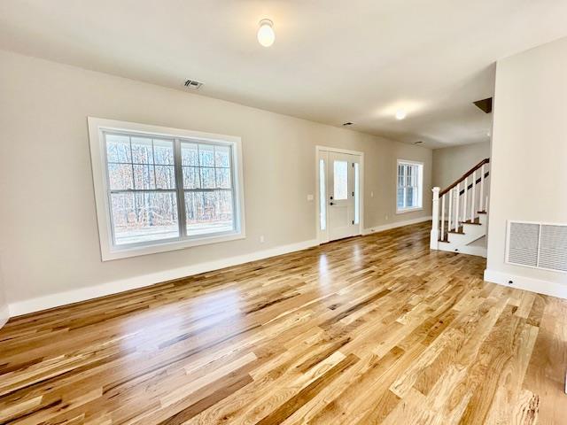 unfurnished living room with light hardwood / wood-style floors