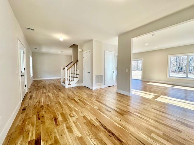 unfurnished living room featuring light wood-type flooring