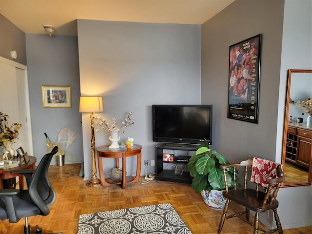 living room featuring light parquet floors