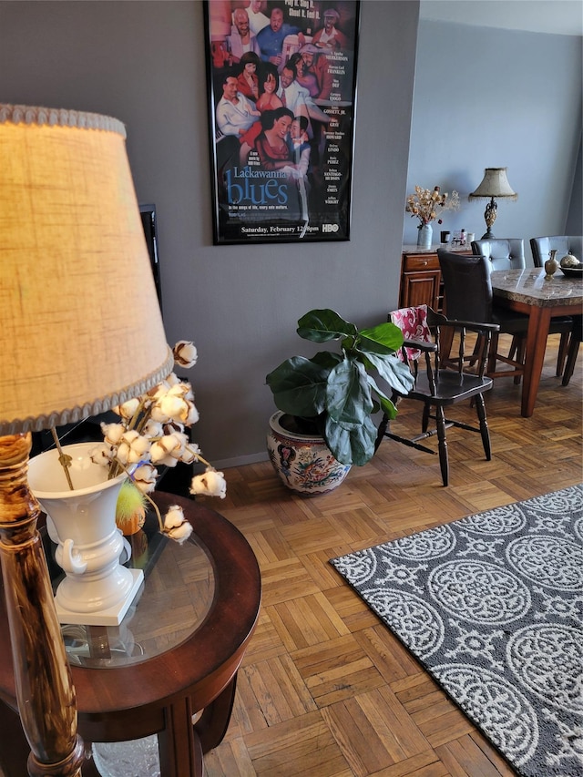 interior space with parquet floors