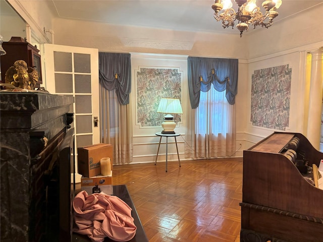 interior space with an inviting chandelier