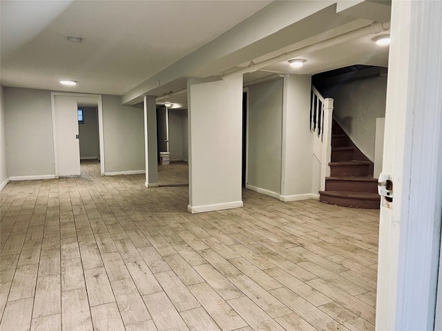 basement with light wood-type flooring