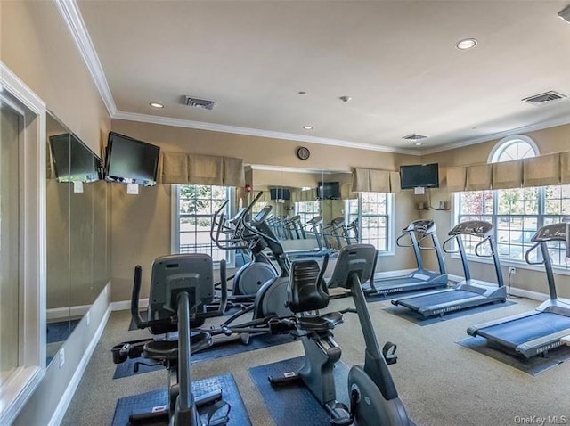 gym featuring ornamental molding