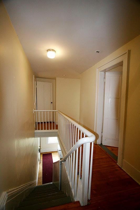 staircase featuring hardwood / wood-style floors