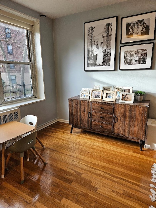 home office featuring plenty of natural light and light hardwood / wood-style flooring