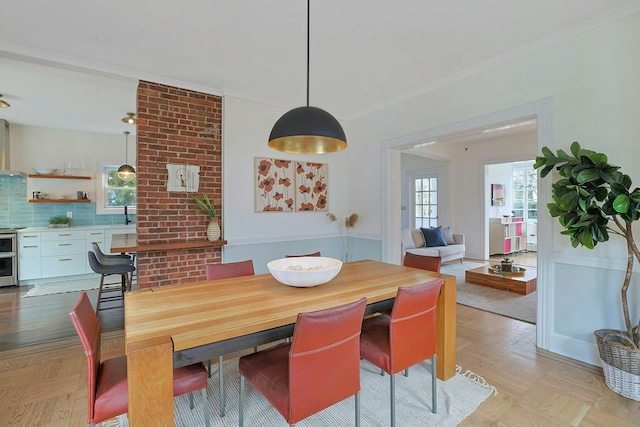 dining room with ornamental molding