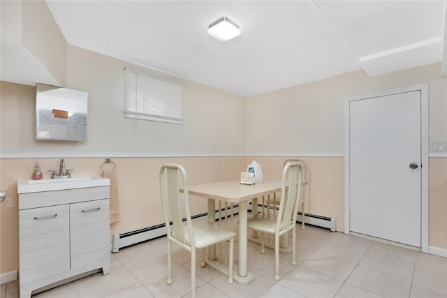 tiled dining space with sink