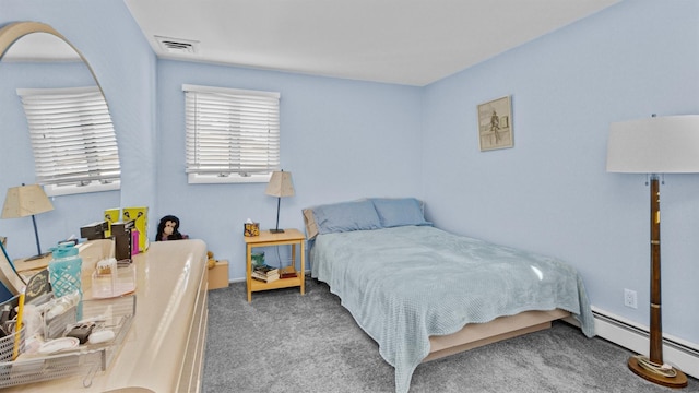 bedroom featuring carpet floors and baseboard heating