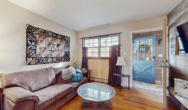 living room with light wood-type flooring