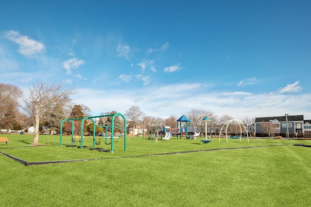 view of jungle gym with a yard