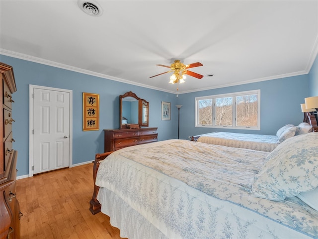 11 Balanchine Ct, Airmont, NY 10952 - bedroom featuring crown molding, light wood-style flooring, baseboards, and ceiling fan