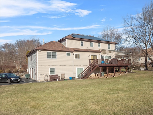11 Balanchine Ct, Airmont, NY 10952 - back of house with stairs, a wooden deck, and a yard