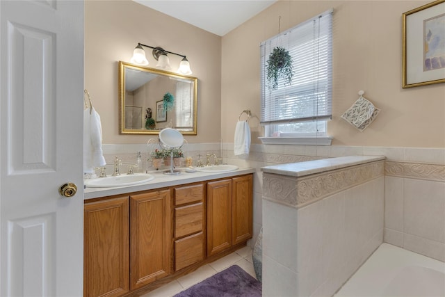 bathroom with vanity and tile patterned floors