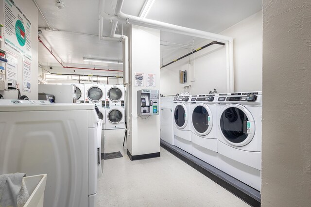 2727 Palisade Ave Unit 16Ab, Bronx, NY 10463 - shared laundry room featuring independent washer and dryer, tile patterned floors, and stacked washer / dryer