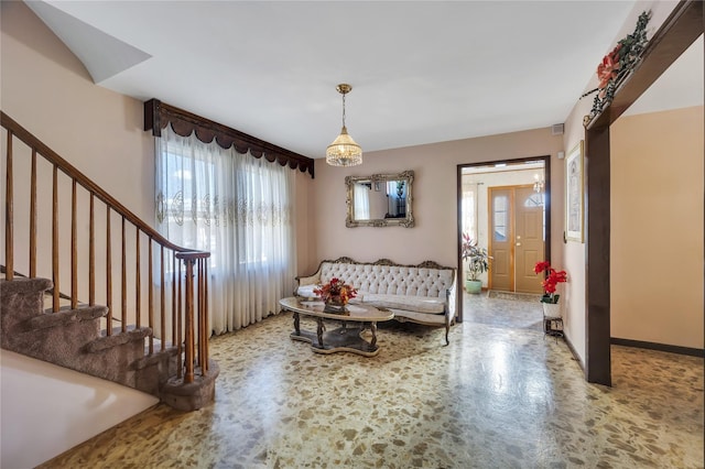 interior space with a notable chandelier