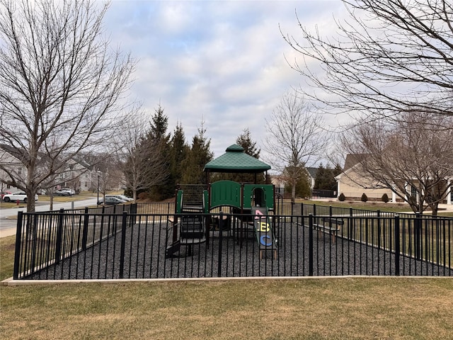 view of jungle gym featuring a yard