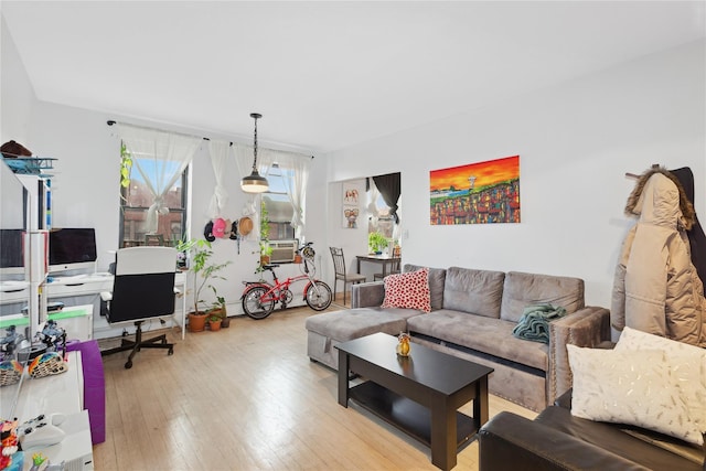 living room with light hardwood / wood-style floors