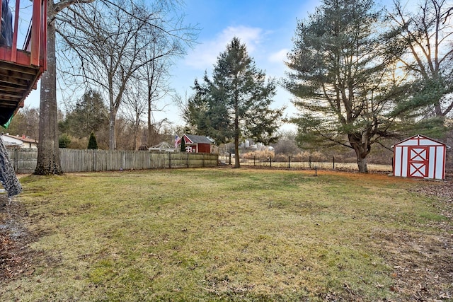 view of yard with a storage shed